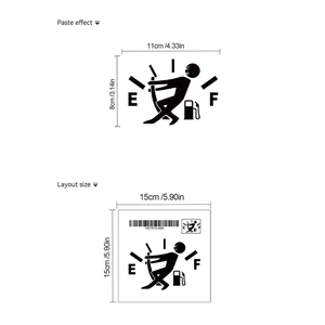 Detail showing cartoon figure moving fuel gauge needle with layout and paste dimensions