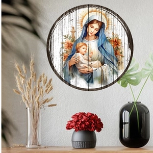 Religious oil painting style wall sticker featuring Virgin Mary and Jesus child