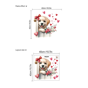Detail view of cartoon dog wall sticker with layout size and application effect