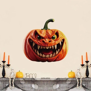 3D Halloween orange pumpkin wall sticker with evil face for living room festive decor