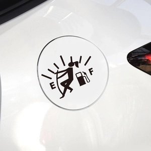 Funny woman pulling fuel gauge needle car sticker on white fuel tank cover decoration