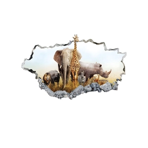 3D realistic African wildlife wall sticker featuring elephant and giraffe for home decor