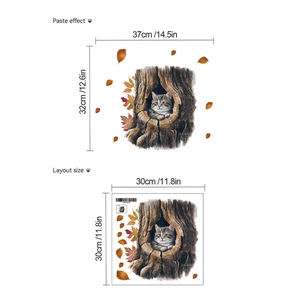 Detailed size chart showing layout and paste dimensions for cat tree hole wall sticker