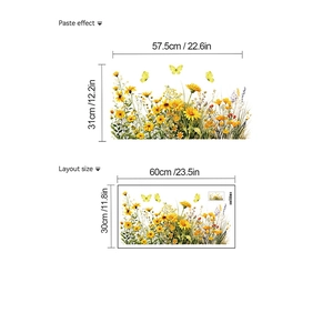 Detail of sunflower wall sticker layout and paste dimensions on a white background