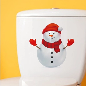 Adesivo natalizio per WC con pupazzo di neve, cappello rosso e sciarpa su ceramica