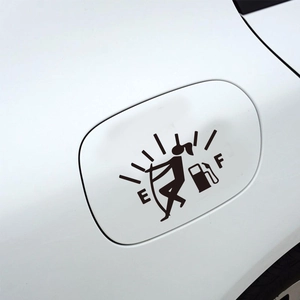 Creative cartoon fuel gauge car sticker with stick figure on white gas tank cover