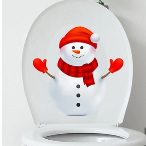 Dettaglio adesivo per WC con pupazzo di neve di Natale con cappello rosso e sciarpa