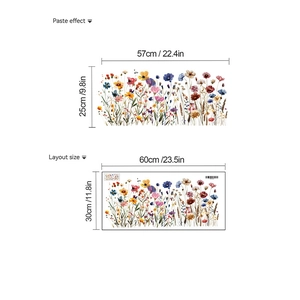 Detail view showing layout size 60x30cm and final paste effect 57x25cm for floral wall decal