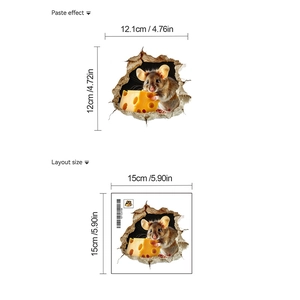 Detailed 3D cartoon mouse wall sticker dimensions for self-adhesive PVC home decor