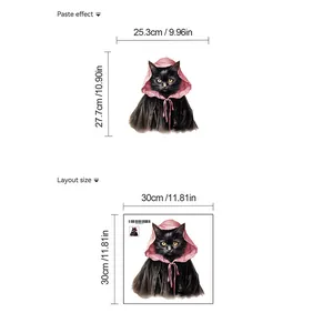 Adhesivo de pared gato negro Halloween guía de tallas con efecto y dimensiones reales
