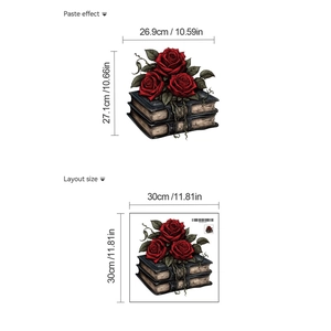 Detail of vintage Halloween wall sticker showing layout size and red rose book design