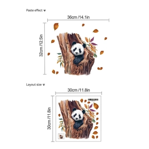 Panda in tree hole wall sticker layout showing paste effect and layout size dimensions