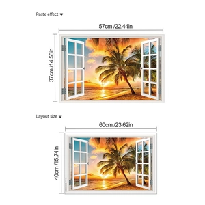 Adesivo murale 3D vista mare con effetto posa e dimensioni per decorazione interni