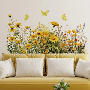 Sunflower Wildflower Butterfly Wall Sticker Removable PVC Self Adhesive Botanical Floral Wall Decal For Living Room Bedroom Home Decoration