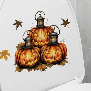 Adesivi per zucca di Halloween con lanterne e foglie d'acero sul coperchio del water