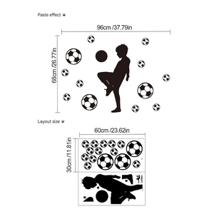 Detailed layout and paste effect dimensions of cartoon boy playing football wall decal