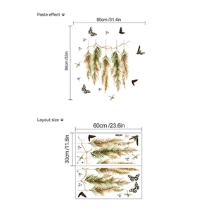 Detail showing layout and paste dimensions for bohemian dried grass and butterfly wall stickers