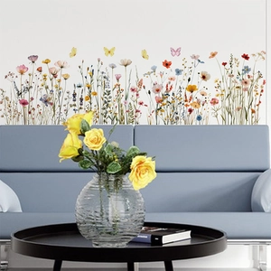 Floral wall stickers with cosmos flowers and butterflies for living room wall decoration