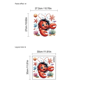 Détails des dimensions du sticker mural dessin animé homard rouge pour salle de bain