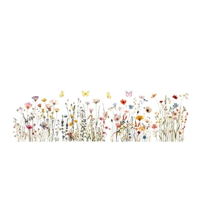 Floral wall decal with colorful wildflowers and butterflies for living room decoration