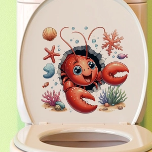 Vue détaillée d'un autocollant 3D de homard de dessin animé pour couvercle de toilette