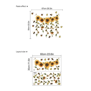 Detail view of sunflower wall stickers layout size and paste effect on white background
