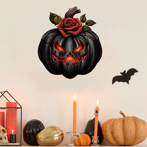 Gothic Halloween wall decal featuring dark pumpkin lantern with red roses for home decor
