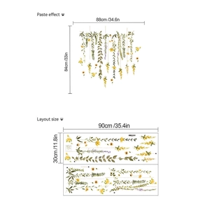 Adhesive wall decals with green plants and daisy flowers layout for home decoration