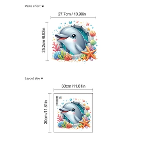 Sticker dauphin de dessin animé avec dimensions pour décor de couvercle de WC