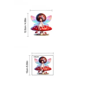 Detail showing fairy girl on mushroom sticker dimensions and layout for DIY decor
