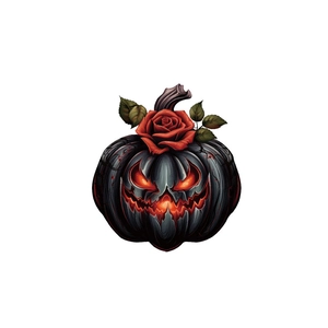 Gothic Halloween pumpkin wall sticker with red rose flower and orange glowing light effect