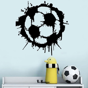 Detail showing cartoon boy soccer player wall sticker in black artistic splash design