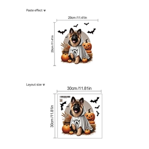 Detail layout of Halloween German Shepherd dog sticker with pumpkins and bats for toilets