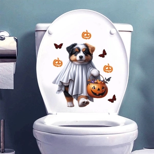 Halloween puppy ghost and pumpkin self-adhesive PVC toilet seat decorative sticker