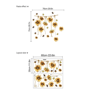 Detail showing sunflower wall sticker layout and finished dimensions of 76cm x 73cm