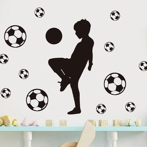 Soccer Wall Stickers Boy Playing Football Silhouette PVC Removable DIY Wall Decals For Kids Bedroom Living Room Home Decor