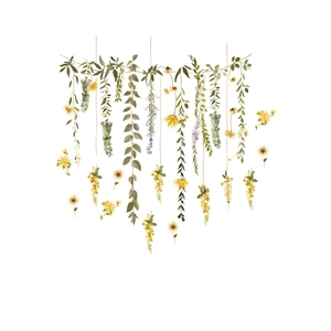 Watercolor green plant and flower wall stickers for living room decor