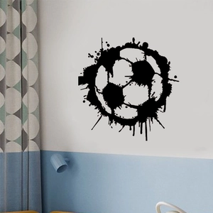 Cartoon boy playing soccer wall decal in black ink splash style for bedroom decor