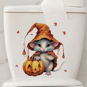 Adesivo di Halloween per muro e WC con simpatica topo mago e zucca in materiale PVC