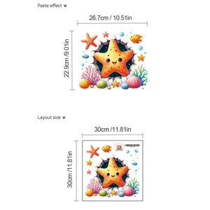 Tableau des tailles détaillé des autocollants marins avec dimensions de mise en page