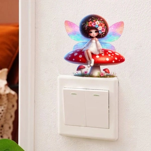 Fairy switch wall sticker with girl on mushroom for living room bedroom wall decor
