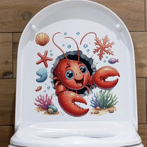 Stickers de Toilette 3D Animaux Marins Dessin Animé PVC Imperméable Amovible Dauphin Tortue Homard Poulpe Déco Salle de Bain