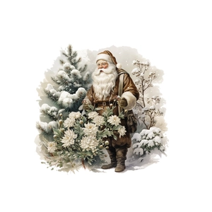 Vintage Santa Claus and white flowers self-adhesive PVC Christmas toilet seat decal