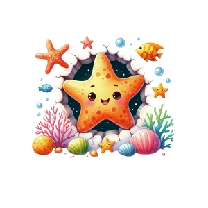Stickers muraux étoile de mer avec poissons et coraux pour décoration de salle de bain