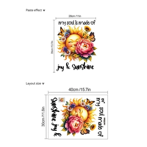 Detailed view of DIY floral wall sticker with sunflowers and my soul is made of joy text