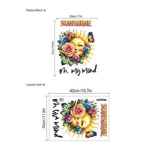 Detail of sunflower wall sticker layout size and paste effect with colorful floral design