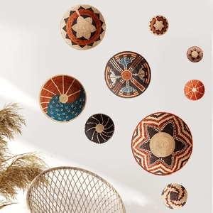 9er-Set Boho-Wandkörbe aus Seegras mit handgewebten geometrischen Sternmustern
