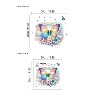 Dimensions détaillées des stickers muraux arc-en-ciel et papillons pour chambre