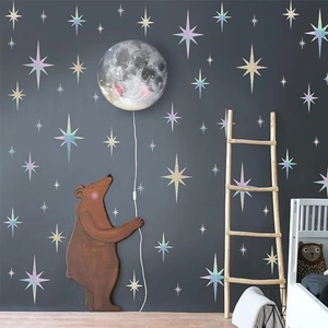 Adesivi Murali Olografici Stella Luna Rimovibili in PVC Stelle Iridescenti Decalcomanie per Camera Bambini Soggiorno Casa