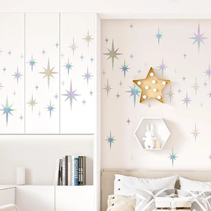 Adesivi murali a stella laser iridescenti rimovibili per soggiorno e camera da letto